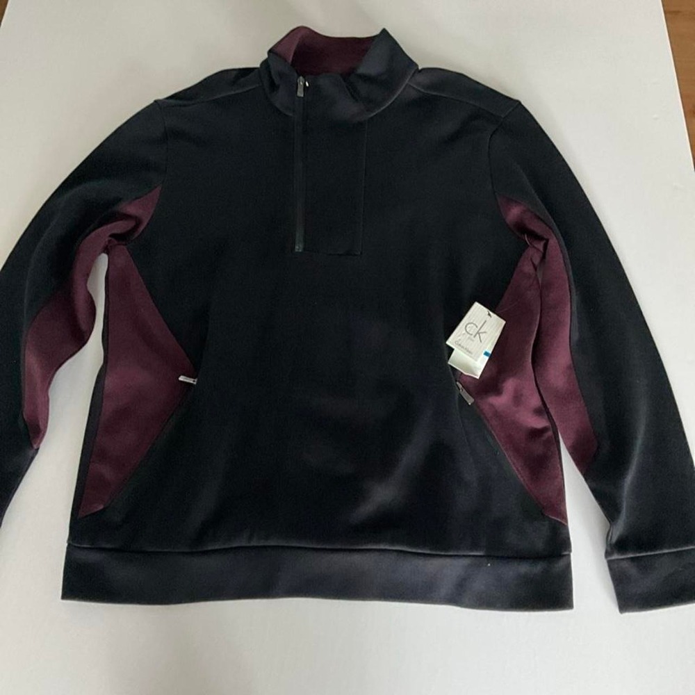 Calvin Klein Mens XL Quarter Zip Ribbed Knit Cotton Sweater Maroon Pullover NWT